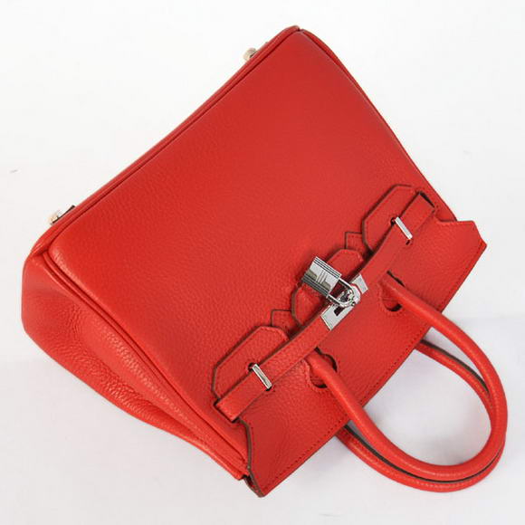 Super A Replica Hermes Birkin 25CM Tote Bags Togo Leather Red Silver 60799 - Click Image to Close